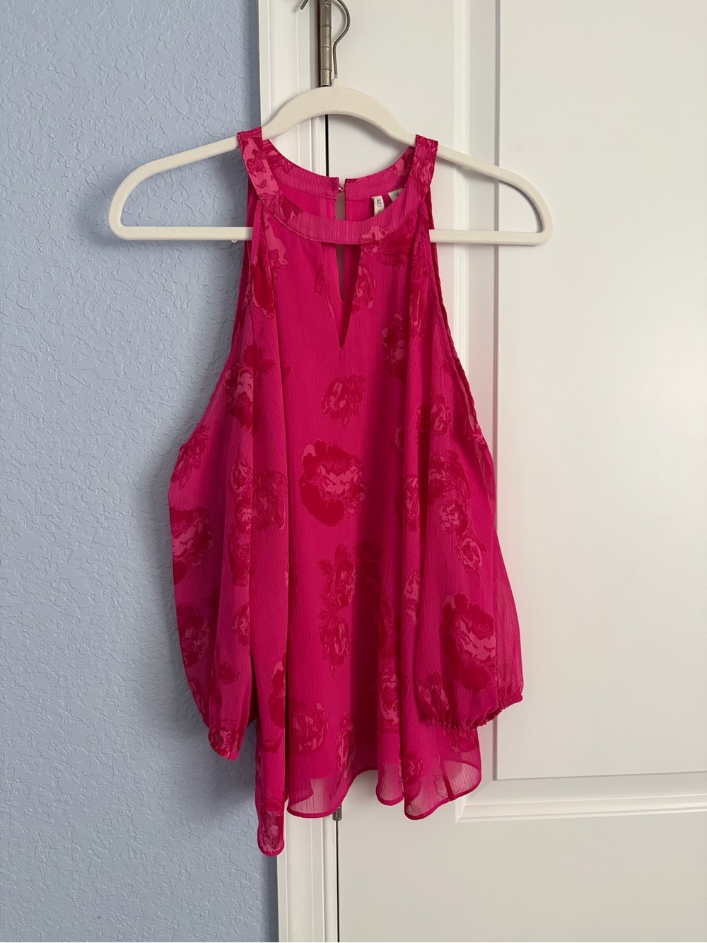 Cato Hot Pink Cold Shoulder Floral Halter Top